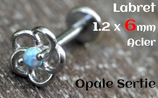 labret 1.2 x 6 - Acier - opal sertie- fleur