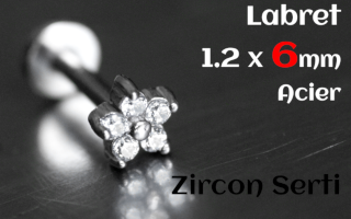 labret 1.2 x 6 - Acier - zircon sertis- etoile