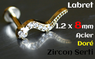 labret 1.2 x 8 serpent Acier Rose - zircon cristal