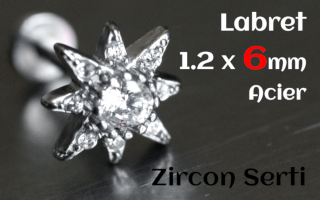 labret 1.2 x 6 Acier - zircon serti