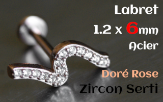 Labret 1.2 x 6 Acier Dore Rose- zircon sertis