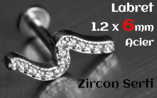 Labret 1.2 x 6 Acier - zircon sertis
