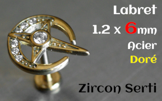 Labret 1.2 x 6 Acier dore- zircon sertis