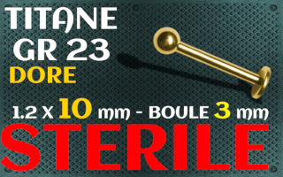 labret titane dore STERILE 1.2 x 10 - boule 3 mm