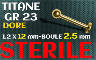 labret titane dore STERILE 1.2 x 12 - boule 2.5 mm