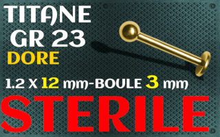 labret titane dore STERILE 1.2 x 12 - boule 3 mm