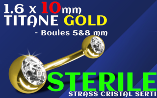 Banane titane GOLD gr23 double strass cristal serti -1.6 x 10 - boule 5 et 8 mm
