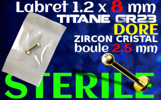 Lbaret titane GOLD 1.2 x 8 - Zircon serti 2.5 mm