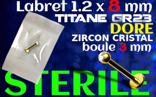 Lbaret titane GOLD 1.2 x 8 - Zircon serti 3 mm