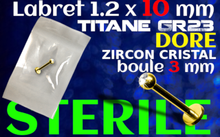 Lbaret titane GOLD 1.2 x 10 - Zircon serti 3 mm