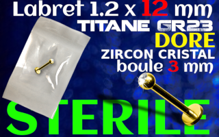 Lbaret titane GOLD 1.2 x 12 - Zircon serti 3 mm