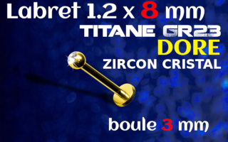 Lbaret titane GOLD 1.2 x 8 - Zircon serti 3 mm