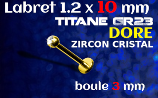 Lbaret titane GOLD 1.2 x 10 - Zircon serti 3 mm