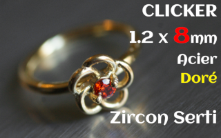 Clicker acier 1.2 x 8 Dore - zircon serti - fleur