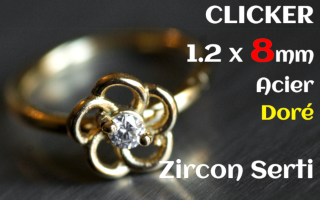 Clicker acier 1.2 x 8 Dore - zircon serti - fleur