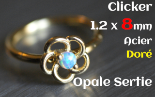 Clicker acier 1.2 x 8 Dore - opale sertie - fleur