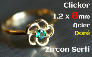 Clicker acier 1.2 x 8 Dore - zircon serti - fleur