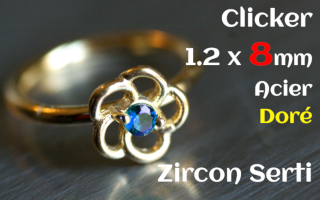 Clicker acier 1.2 x 8 Dore - zircon serti - fleur