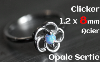 Clicker acier 1.2 x 8 - opale serti - fleur