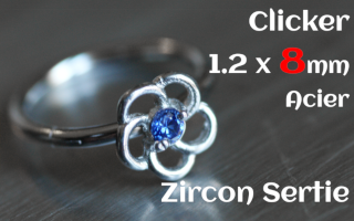 Clicker acier 1.2 x 8 - zircon serti - fleur