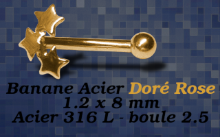Bananae Acier 1.2 x 8 - Dore Rose - boule 2.5 mm - etoile