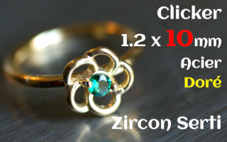 Clicker acier Dore 1.2 x 10 - zircon serti - fleur
