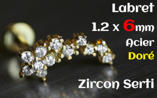 labret 1.2 x 6 acier dore - zircon serti