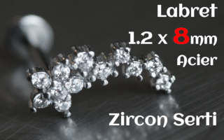 labret 1.2 x 8 acier- zircon serti
