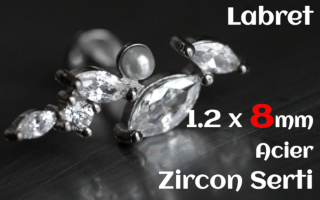 labret 1.2 x 8 acier- zircon serti