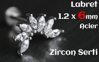 labret 1.2 x 6 acier- zircon serti