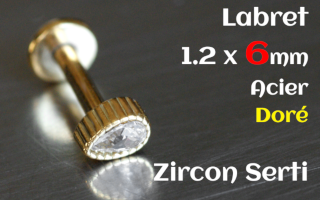 labret 1.2 x 6 acier Dore- zircon serti