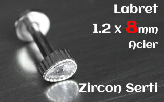 labret 1.2 x 8 acier- zircon serti