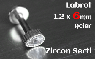 labret 1.2 x 6 acier- zircon serti