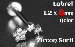 labret 1.2 x 8 acier - zircon serti - etoile