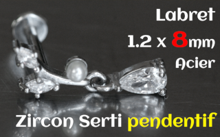 labret 1.2 x 8 Acier - zircon sertis pendentif