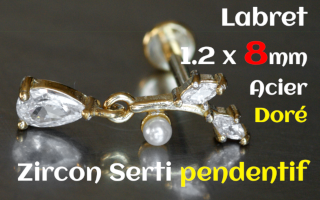 labret 1.2 x 8 Acier Dore - zircon sertis pendentif