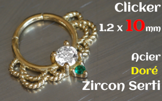 Clicker 1.2 x 10 Acier Dore - zircon serti