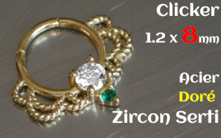 Clicker 1.2 x 8 Acier Dore - zircon serti
