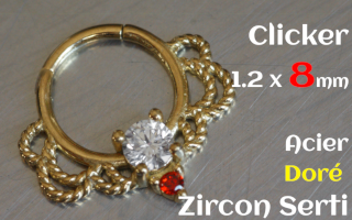Clicker 1.2 x 8 Acier Dore - zircon serti