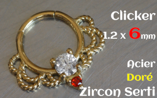 Clicker 1.2 x 6 Acier Dore - zircon serti