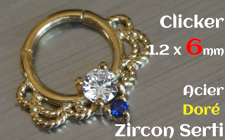 Clicker 1.2 x 6 Acier Dore - zircon serti
