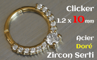 Clicker 1.2 x 10 Acier Dore- zircon serti