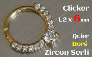 Clicker 1.2 x 6 Acier Dore- zircon serti