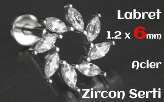 Labret 1.2 x 6 Acier - zircon serti
