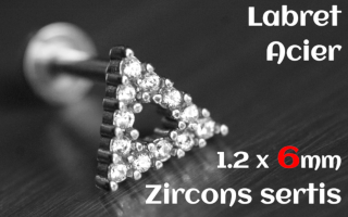 Labret Acier 1.2 x 6 Acier - zircons sertis