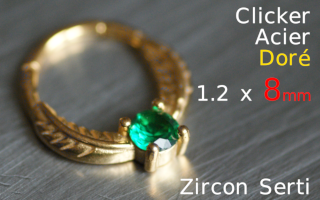 clicker acier 1.2 x 8 - acier dore - zircon serti