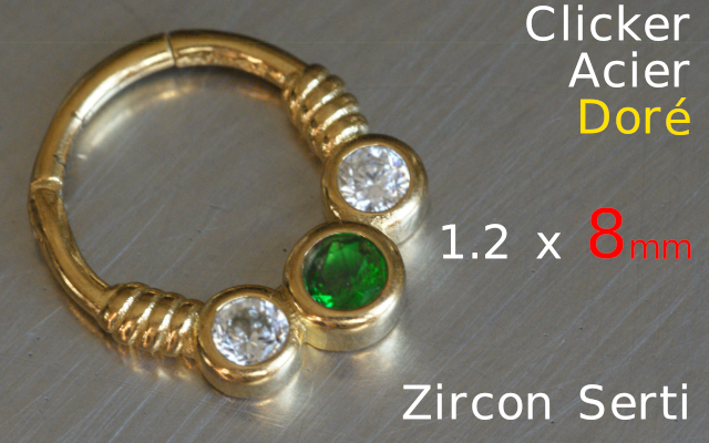 Clicker 1.2 x 8 -Acier dore - zircons sertis