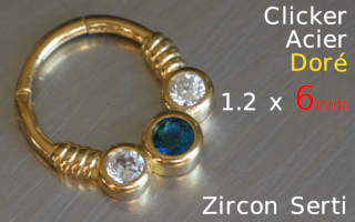 Clicker 1.2 x 6 -Acier dore - zircons sertis