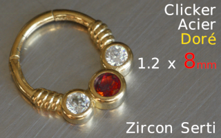 Clicker 1.2 x 8 -Acier dore - zircons sertis
