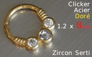 Clicker 1.2 x 8 -Acier dore - zircons sertis